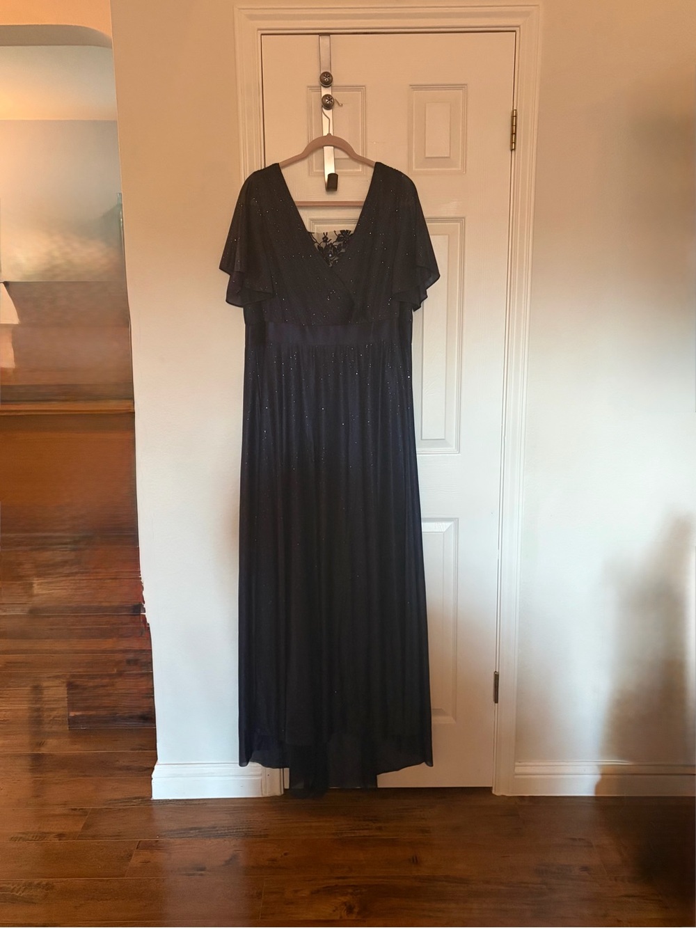 Ever Pretty Black Sparkle Flutter Sleeve Prom Gown